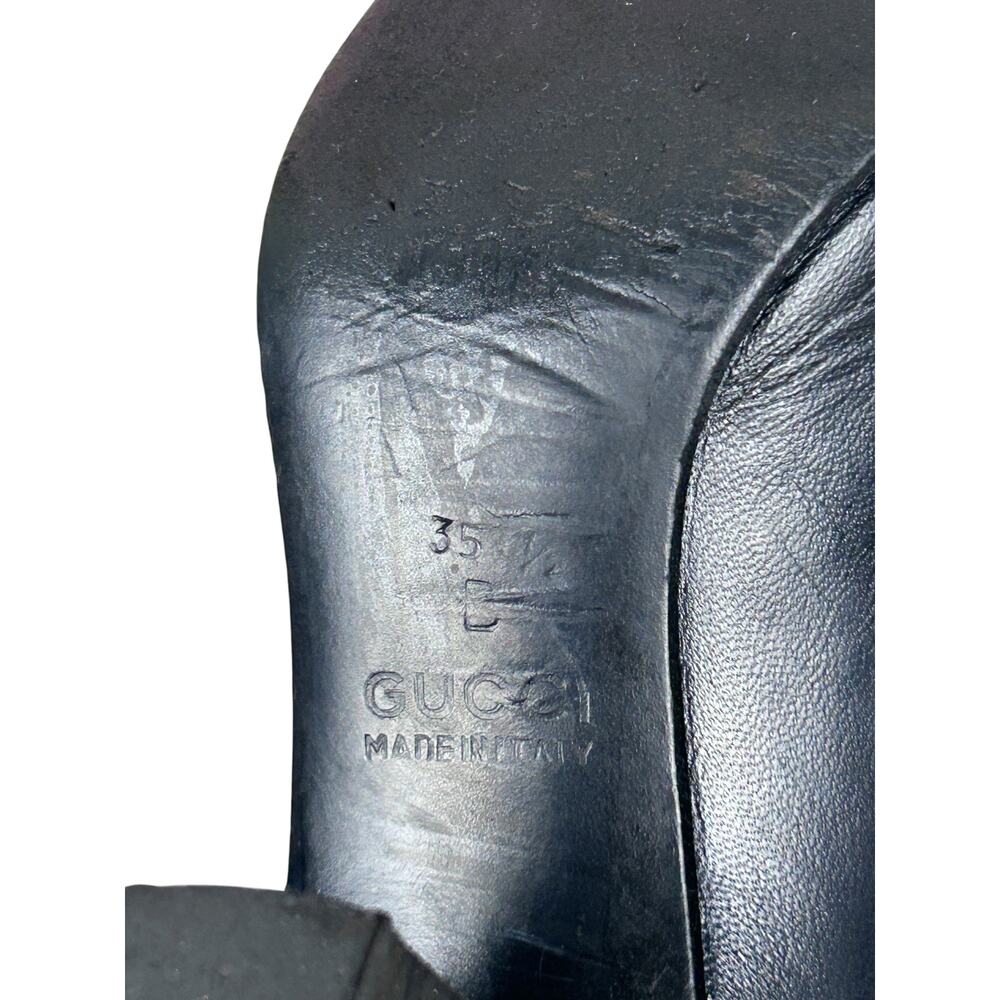 Gucci Vintage Black Leather Horsebit Pilgrim Stacked Wooden Heel 5.5 - Picture 6 of 6